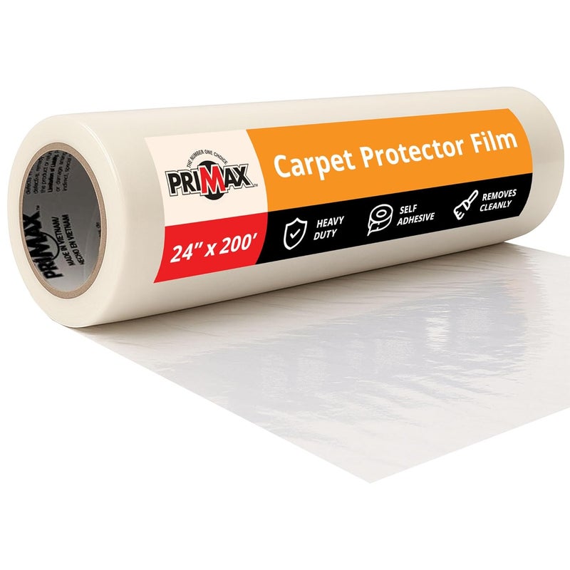 Primax Carpet Protector Film 24" x 200' – Self-Adhesive Carpet Protection Film – Clear Plastic Floor Cover – Sticky, Tear-Resistant, Easy Removal – for Moving, Painting, Construction - Image 1